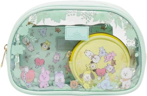 انطباعات فانيتي BT21 3-PC. مجموعة حقائب مكياج تحتوي على أكياس كبيرة ومتوسطة وصغيرة، منظمة للمكياج مع جيب داخلي منزلق، مادة PVC شفافة، حقيبة مستحضرات تجميل للسفر لمستلزمات المرأة اليومية in Kuwait