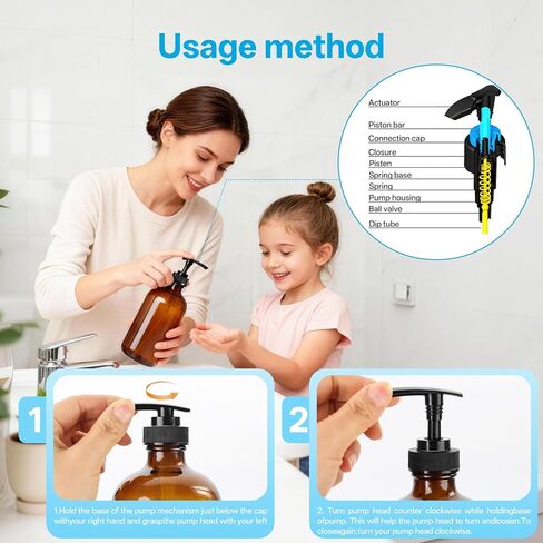 زجاجات توزيع زجاج كهرمان عبوتين، موزع صابون زجاجي كهرماني قابل لإعادة الملء مع مضخة، حاويات زجاجية بنية للمطبخ والحمام - صابون الأطباق واللوشن والشامبو والبلسم وغسول الجسم in Kuwait