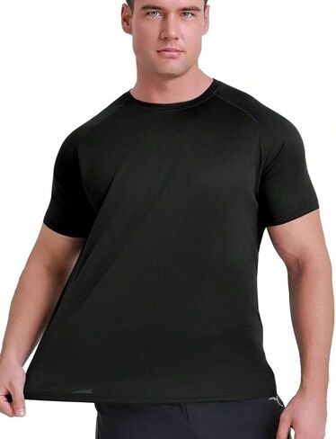 Men's Sports T-Shirts Short Sleeve Moisture Wicking Workout Gym Athletic Shirts Dry Fit Plain Mesh Crewneck Tees in Saudi Arabia