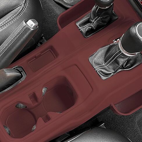 Silicone Compatible with Jeep Wrangler JL JLU Center Console Organizer, Gear Shift Panel Trim Cover for Jeep Gladiator JT Car Cup Holder Coasters, 2-in-1 Gear Shift Side Storage.(Red) in Saudi Arabia