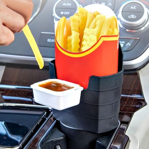 Car Cup Holder | Portable Food Holder | Durable Plastic, French Fries and Sauce Holder with Sauce Container (red) in Saudi Arabia