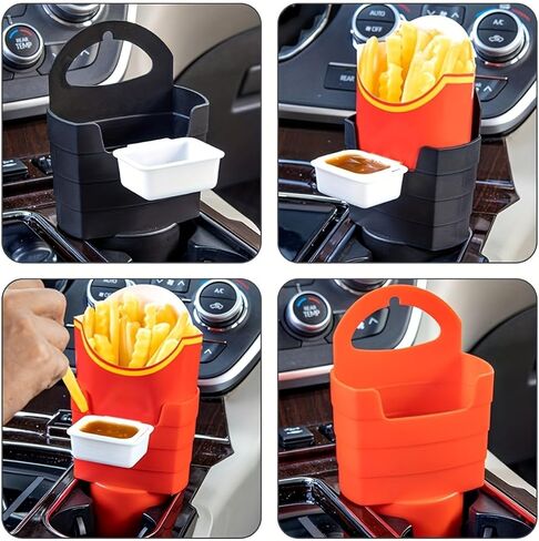 Car Cup Holder | Portable Food Holder | Durable Plastic, French Fries and Sauce Holder with Sauce Container (red) in Saudi Arabia