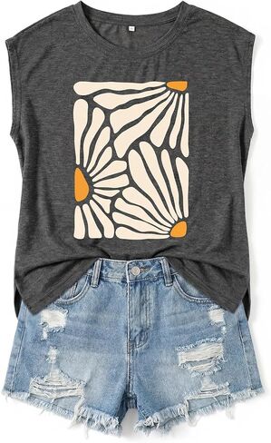 جرافيك تي شيرت للنساء الصيف بوهو طباعة خمر سترة علوية Crewneck كم كاب الجانب سبليت القمم الأزهار عطلة الشاطئ قمصان in Kuwait