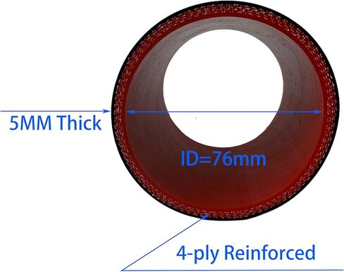 وصلة خرطوم مستقيمة من السيليكون مقاس 3 بوصات (76 مم) مع مشبك على شكل حرف T من الفولاذ المقاوم للصدأ - تصميم مقوى بأربع طبقات للخدمة الشاقة للسيارات التوربينية/المبرد الداخلي/أنابيب السحب/الهيدروليكية الصناعية in Kuwait