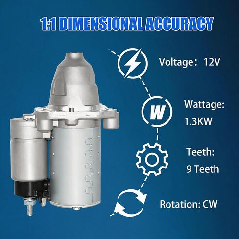 19185N Starter Motor Compatible with Chry.sler 300 Dodge Challenger Charger Durango Jeep Grand Cherokee Ram 1500 | 3.6L V6 Engine | 12V 1.3KW 9 Teeth CW | Replace# 4801852AB 428000-7210 in Kuwait