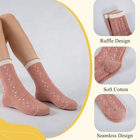 6 أزواج لطيف الأزهار كشكش طاقم الجوارب النساء ، زهرة مكشكش الكاحل الجوارب تنفس القطن الخس خمر نمط جوارب بأشكال مضحكة الولايات المتحدة 5-10 in Kuwait