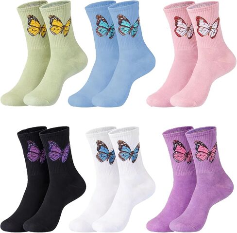 6 Pairs Crew Socks for Women Fun Cute Casual Socks Novelty Butterfly Socks for Women Ladies & Girls in Saudi Arabia