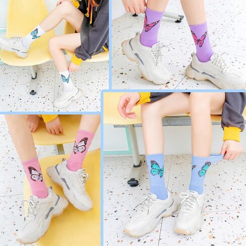 6 Pairs Crew Socks for Women Fun Cute Casual Socks Novelty Butterfly Socks for Women Ladies & Girls in Saudi Arabia