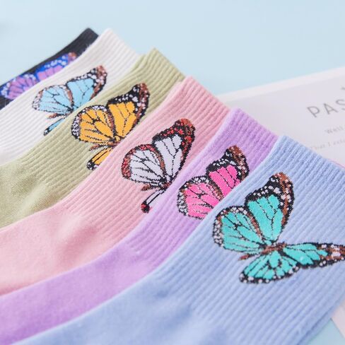6 Pairs Crew Socks for Women Fun Cute Casual Socks Novelty Butterfly Socks for Women Ladies & Girls in Saudi Arabia