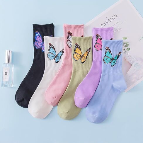 6 Pairs Crew Socks for Women Fun Cute Casual Socks Novelty Butterfly Socks for Women Ladies & Girls in Saudi Arabia
