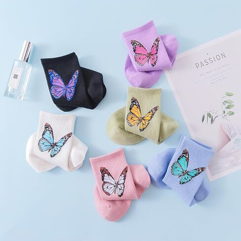 6 Pairs Crew Socks for Women Fun Cute Casual Socks Novelty Butterfly Socks for Women Ladies & Girls in Saudi Arabia