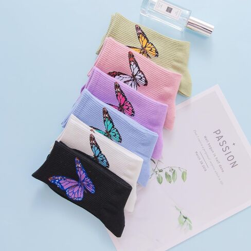 6 Pairs Crew Socks for Women Fun Cute Casual Socks Novelty Butterfly Socks for Women Ladies & Girls in Saudi Arabia