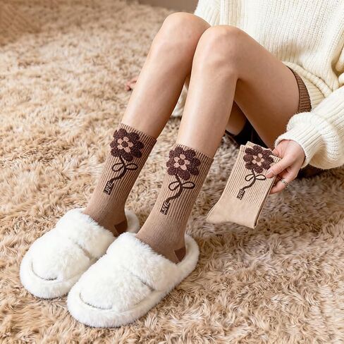 3 Pairs of Women'S Autumn And Winter Mid-Calf Socks with 3D Floral Cartoon Bear Design in Saudi Arabia
