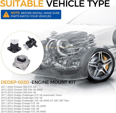 PAROD 3PCS Engine Motor Mount Kit Fit for 2011-2022 Chrysler 300 / Dodge Challenger/Charger Replace#A5522 A5388 in Saudi Arabia