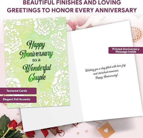 Decorably 18 Pack Foiled 5x7in Textured Happy Anniversary Cards for Couples with Envelopes and Stickers, 9 Lovely Designs for Parents, Grandparents, with Printed Message Inside - Gifting, Mailing in Saudi Arabia