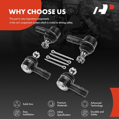 مجموعة A-Premium مكونة من 4 قطع، طقم نهاية قضيب ربط أمامي داخلي وخارجي، متوافق مع Honda Passport 94-97، Acura SLX 96-99، Isuzu Amigo 89-94، Pickup 88-95، Rodeo 91-97، Trooper 87-02، VehiCROSS 99-01 in Saudi Arabia