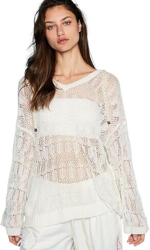 سترة POL كروشيه متماسكة، كم طويل، أبيض، نمط غرزة مفتوحة in Kuwait