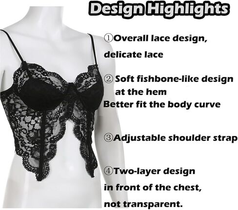 Women Sexy Full Lace Butterfly Crop Top See-through Slim Fit Spaghetti Straps Hot Y2K Camisole Rave Outfits Black in Saudi Arabia