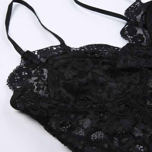 Women Sexy Full Lace Butterfly Crop Top See-through Slim Fit Spaghetti Straps Hot Y2K Camisole Rave Outfits Black in Saudi Arabia
