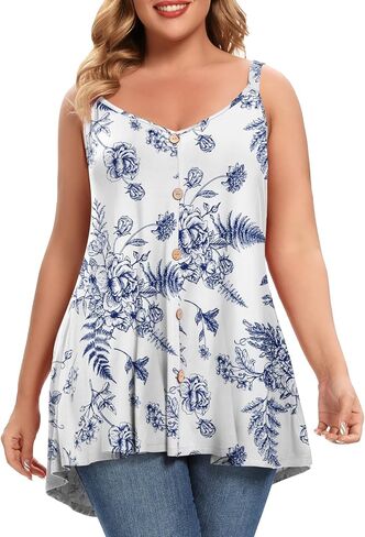 MONNURO Plus Size Camisole V Neck Button Cami Tank Tops Women's Sleeveless T-Shirt Tunics in Saudi Arabia