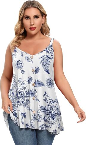 MONNURO Plus Size Camisole V Neck Button Cami Tank Tops Women's Sleeveless T-Shirt Tunics in Saudi Arabia