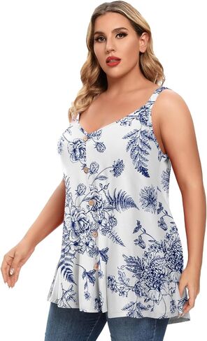 MONNURO Plus Size Camisole V Neck Button Cami Tank Tops Women's Sleeveless T-Shirt Tunics in Saudi Arabia