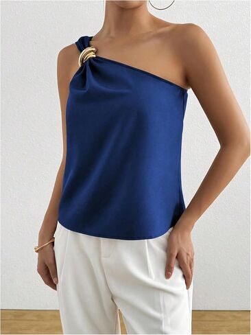 Women's One Shoulder Top Metal Decoration Sleeveless Tanks Slim Fit Shirt Fashionable Tops in Saudi Arabia