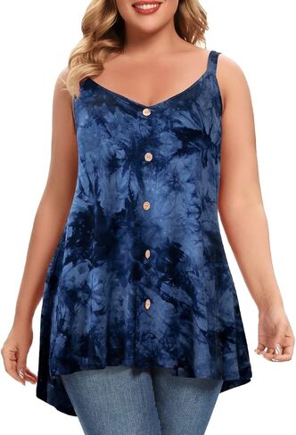 MONNURO Plus Size Camisole V Neck Button Cami Tank Tops Women's Sleeveless T-Shirt Tunics in Saudi Arabia