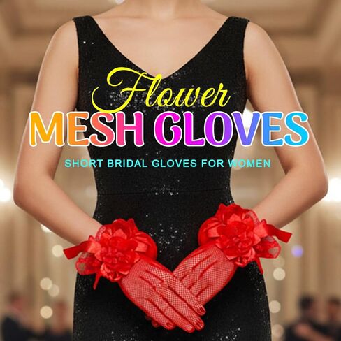 CASDRE Bridal Mesh Gloves Short Floral Lace Wedding Gloves Wrist Length Tea Party Gloves for Women and Girls in Kuwait