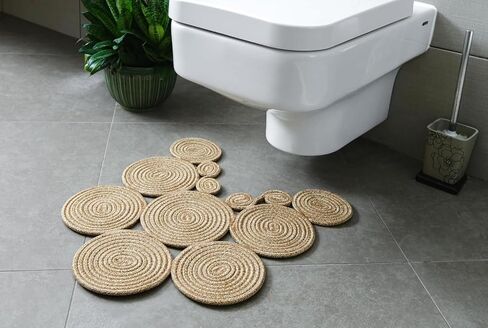 Boho Jute Bath Mat | Handmade Washable Toilet Rug | Modern Bathroom Rug | Double Sided Woven Boho Bathroom Decor (Black) in Saudi Arabia