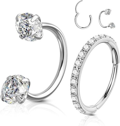 2PCS Nose Rings Hoops 18G Double Gem Horseshoe Nose Ring for Women Surgical Steel Hypoallergenic Septum Hoop Nostril Rings for Earring Daith Helix Rook Labret Lip Piercing Jewelry 8mm in Kuwait