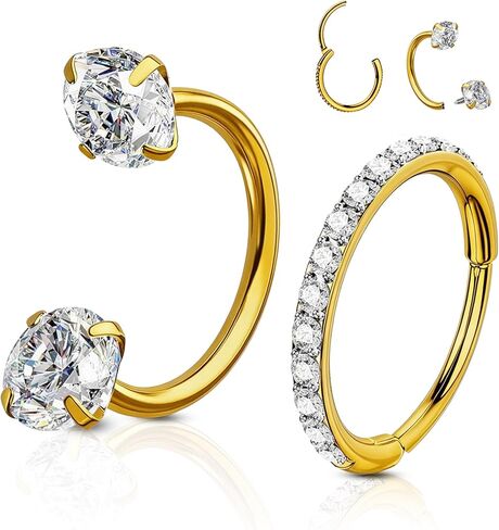 2PCS Nose Rings Hoops 18G Double Gem Horseshoe Nose Ring for Women Surgical Steel Hypoallergenic Septum Hoop Nostril Rings for Earring Daith Helix Rook Labret Lip Piercing Jewelry 8mm in Saudi Arabia