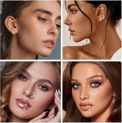 2PCS Nose Rings Hoops 18G Double Gem Horseshoe Nose Ring for Women Surgical Steel Hypoallergenic Septum Hoop Nostril Rings for Earring Daith Helix Rook Labret Lip Piercing Jewelry 8mm in Saudi Arabia