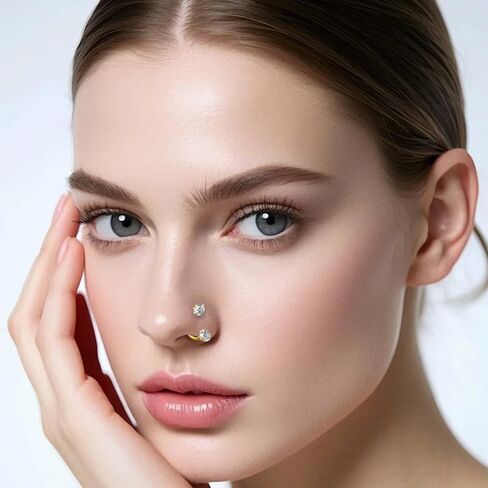2PCS Nose Rings Hoops 18G Double Gem Horseshoe Nose Ring for Women Surgical Steel Hypoallergenic Septum Hoop Nostril Rings for Earring Daith Helix Rook Labret Lip Piercing Jewelry 8mm in Saudi Arabia