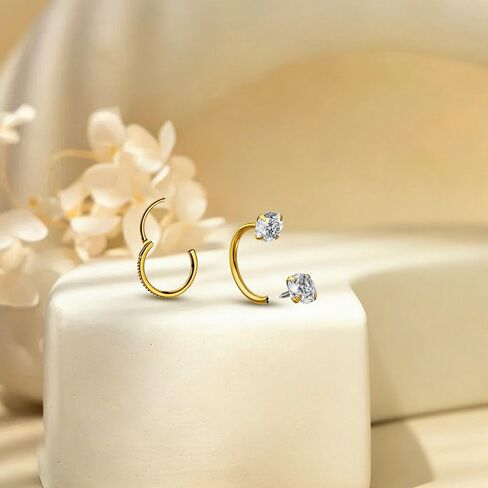 2PCS Nose Rings Hoops 18G Double Gem Horseshoe Nose Ring for Women Surgical Steel Hypoallergenic Septum Hoop Nostril Rings for Earring Daith Helix Rook Labret Lip Piercing Jewelry 8mm in Saudi Arabia