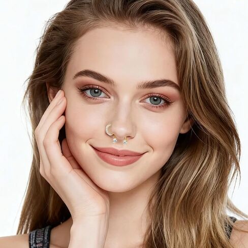 2PCS Nose Rings Hoops 18G Double Gem Horseshoe Nose Ring for Women Surgical Steel Hypoallergenic Septum Hoop Nostril Rings for Earring Daith Helix Rook Labret Lip Piercing Jewelry 8mm in Saudi Arabia