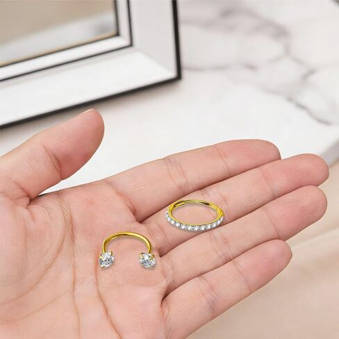 2PCS Nose Rings Hoops 18G Double Gem Horseshoe Nose Ring for Women Surgical Steel Hypoallergenic Septum Hoop Nostril Rings for Earring Daith Helix Rook Labret Lip Piercing Jewelry 8mm in Saudi Arabia