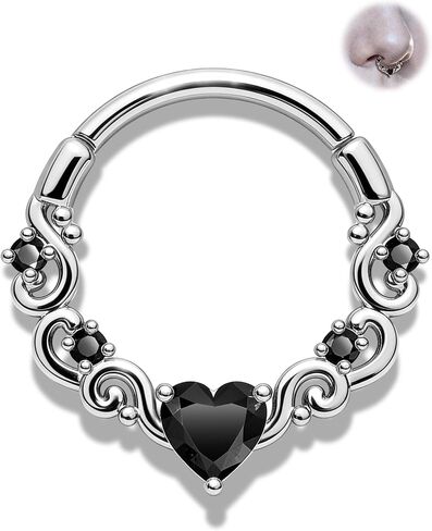 Jewseen Shiny Heart Zircon Septum Clicker Cartilage Nose Ring 316l Surgical Steel 16G Piercing Jewelry in Saudi Arabia
