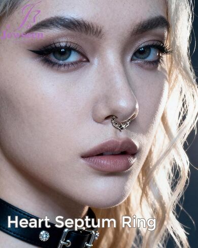 Jewseen Shiny Heart Zircon Septum Clicker Cartilage Nose Ring 316l Surgical Steel 16G Piercing Jewelry in Saudi Arabia