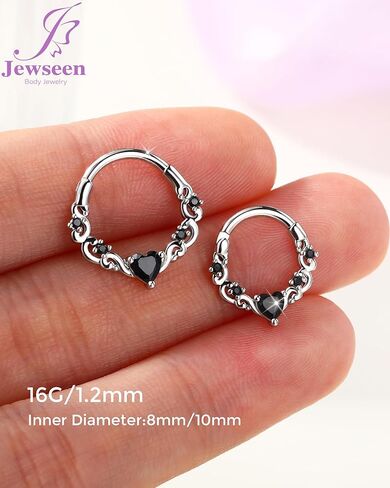 Jewseen Shiny Heart Zircon Septum Clicker Cartilage Nose Ring 316l Surgical Steel 16G Piercing Jewelry in Saudi Arabia