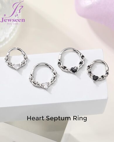 Jewseen Shiny Heart Zircon Septum Clicker Cartilage Nose Ring 316l Surgical Steel 16G Piercing Jewelry in Saudi Arabia