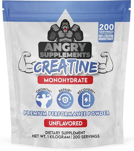 Angry Supplements Creatine Monohydrate 200 Mesh Premium Performance Unflavored Powder Creatina - Pure Muscle Fuel for Strength and Workout Endurance for Men and Women (300 Grams, 60 Servings) in Kuwait