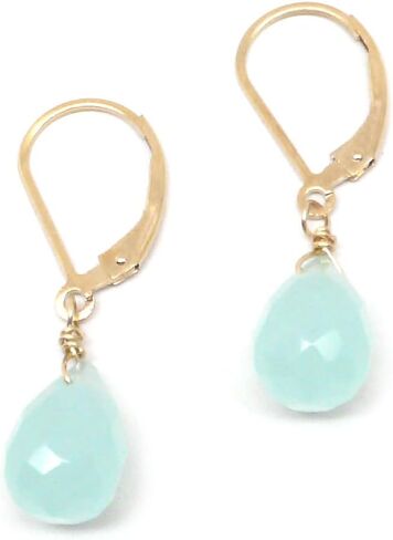 Aqua Chalcedony 12x8mm Faceted Teardrop Gold Filled Lever Back Earrings in Saudi Arabia