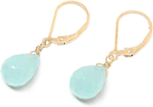 Aqua Chalcedony 12x8mm Faceted Teardrop Gold Filled Lever Back Earrings in Saudi Arabia
