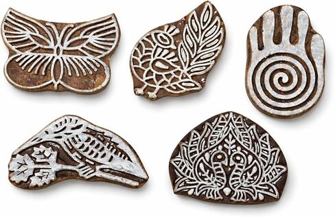 Hashcart Wooden Indian Traditional Design Printing Stamps/Blocks for Printing Saree Border/Dresses/Craft Card Making/Scrapbook/Clay Pottery (Set of 5) in Kuwait