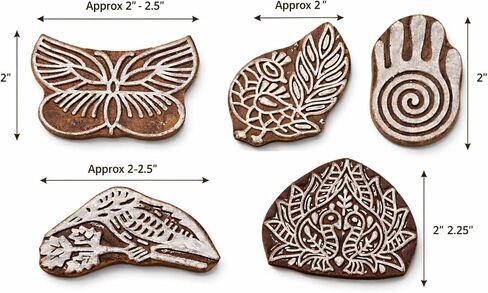 Hashcart Wooden Indian Traditional Design Printing Stamps/Blocks for Printing Saree Border/Dresses/Craft Card Making/Scrapbook/Clay Pottery (Set of 5) in Kuwait