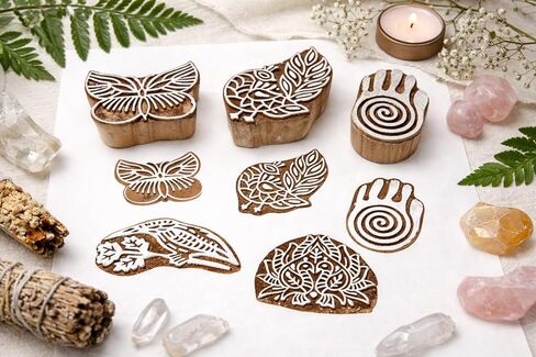 Hashcart Wooden Indian Traditional Design Printing Stamps/Blocks for Printing Saree Border/Dresses/Craft Card Making/Scrapbook/Clay Pottery (Set of 5) in Kuwait