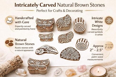 Hashcart Wooden Indian Traditional Design Printing Stamps/Blocks for Printing Saree Border/Dresses/Craft Card Making/Scrapbook/Clay Pottery (Set of 5) in Kuwait