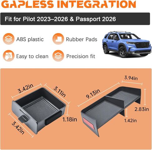 TACOBRO 2PCS Center Console Organizer Tray and for 2023-2025 2026 Honda Pilot & 2026 Passport – Custom Fit Secondary Storage Box with Rubber Pad Increased Storage Space Insert Tray in Saudi Arabia