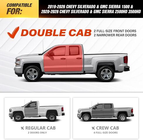 Double Cab Two Raised Steps Running Boards Compatible for 2019-2026 Chevy Silverado & GMC Sierra 1500, 2020-2026 Chevrolet Silverado/GMC Sierra 2500 3500 HD Extended Cab Side Step Nerf Bar in Kuwait